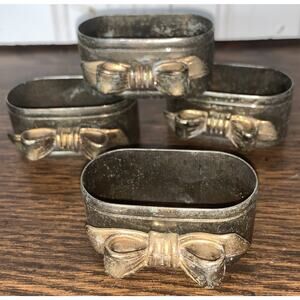 Vintage‎ Rustic Metal Napkin Rings Set of 4 Bow Design Silver Gold Colored
